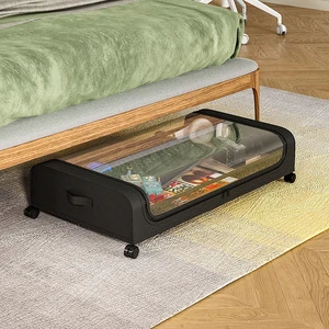 Under-Bed Storage Box with Wheels Movable Large Capacity Dustproof Storage Rack Household Clothing and Shoe Storage Organizer