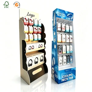 Durable Corrugated Hook Display Stand Cardboard POP PDQ Wall Mount Rack Foldable Custom Supermarket Accessory Display Unit