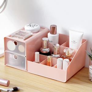 Multi-Function Cosmetic Storage Box Desktop Plastic Storage Bins for Vanity Organization and Storage
