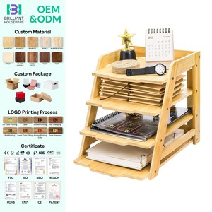 BH Mail Sorter Shelf Document Storage Rack Holder 4 Tier Bamboo Letter Tray File Folder Wood Paper Organizer For Home Workplace