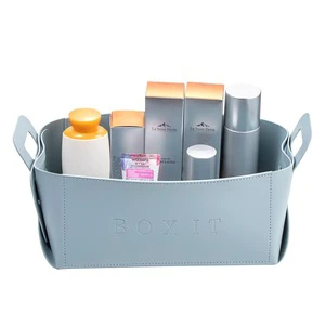 Collapsible Waterproof Premium Eco-friendly Leather Storage Basket For Desk Organizing
