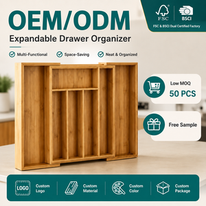 FSC Eco-Friendly Bamboo 7 Slot Expandable Drawer Organizer Dividers Adjustable Cutlery Tray For Jewelry Kitchen Utensils