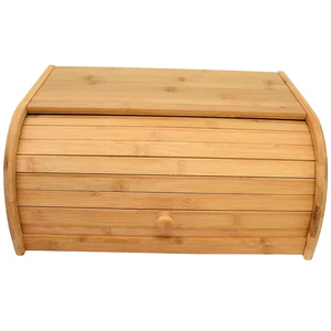 Organic Bamboo Bread Storage Box With Wooden Roll Lid Rectangular Kitchen Food Storage Bin Lacquer Technics