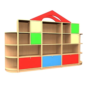 Factory Wholesale Kindergarten Preschool Daycare Furniture Kids Toy Book Organizer Wooden Storage Shelf Cabinet