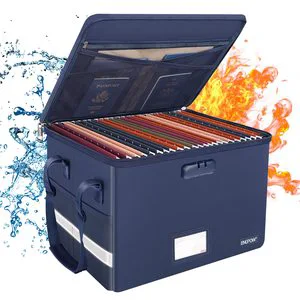 Collapsible Fireproof File Box With Night Reflective Strip And Lock Portable Filing Organizer