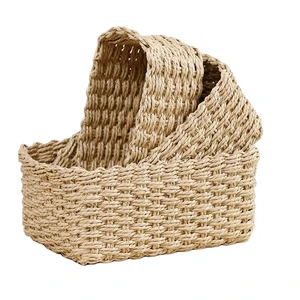 3 in 1 Natural Rattan Rectangle Woven Storage Baskets-Handmade Eco-Friendly Organizer Bins for Home Decor