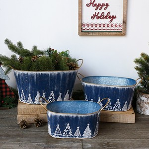 Latest Blue Iron Christmas Decoration Supplies Art Flower Pine Cone Storage Box Flower Buckets Container Packing/giftpacking