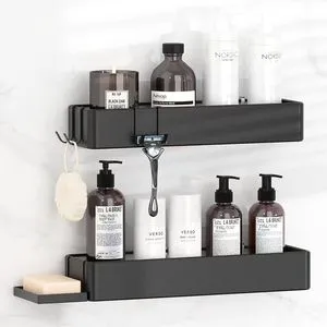 BX 2-Pack Modern Metal Bathroom Black Shower Caddy Rack Adhesive Wall Mounted Storage Rack For Bathroom Organizer