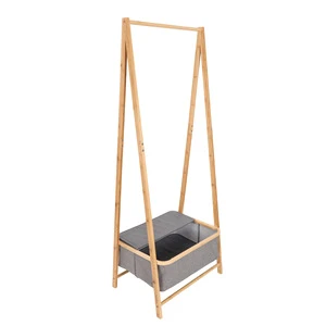 Modern Bamboo Clothes Rack Coat with a Storage Box for Storage Organizer