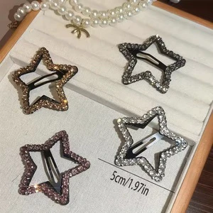 Personality Rhinestone Star Clip In Hair Pentagram Star Sidebangs Clip Hairpin Korean Style Hollow Girl Hair Accessories