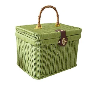Wholesale Portable Woven Picnic Basket with Lock & Lid Customizable OEM ODM Storage Basket for Festival & Corporate Gifts