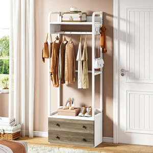 Tribesigns Heavy Duty Small Clothes Rack Freestanding Closet Organizer Coat Rack Drawers Shelves Premium Storage Holder Rack