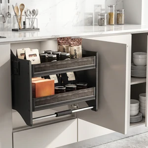 2 Tier Pull Down Cabinet Organizer Kitchen Furniture Hardware with Wood Marble Cherry Wood Panels