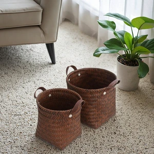 Imitation Rattan Handmade Woven Square Storage Basket American Vintage Style Customizable Factory Direct Supply