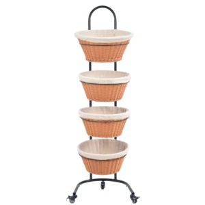 Supermarket Soft Drink Display Racks Fruit Vegetable Mobile Five-Layer Rack Rattan Baskets Powder Coated Finish Multifunction