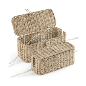 Large Natural Seagrass Cable Management Box Rectangle Cable Organizer Lid for Power Strips Electronics Desk Office-Made Vietnam