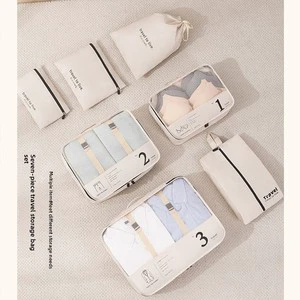Seven-Piece Modern Minimalist Cube Polyester Travel Organizer Set Portable Bags For Sorting Clothes Shoes-Luggage Storage For
