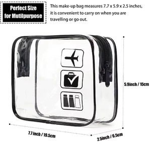 Customized Logo Striped Fashion Waterproof Transparent PVC Makeup Toilet Bag Zipper Closure Breathable Lightweight Travel Beach
