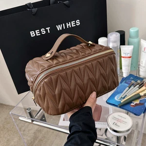 High-Value Large-Capacity PU Cosmetic Storage Bag Waterproof Custom Logo Travel Wash Bag Zipper New Solid Color Fashion Hot Sale