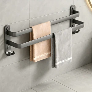 Gun Gray Towel Rack, No-drill Bathroom Wall-mounted Bathroom Towel Hanging Rod Storage Rack Toilet Storage Hanger