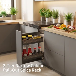 Tool Free Easy Install Pull Out Spice Rack Aluminum Kitchen Furniture Hardware DIY Cabinet Organizer