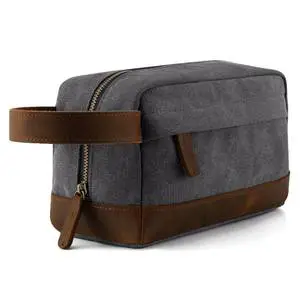 New 2026 Wholesale Adult Mens Green Canvas Cosmetic Toiletry Bag Custom Washed Canvas Travel Toilet Bag for Men