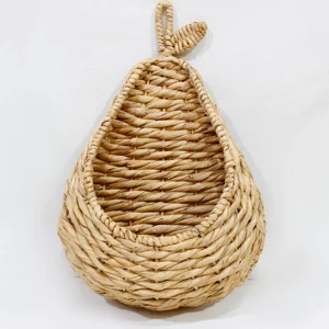 Handmade Water Hyacinth Wall Basket Pear Shape Bohemian Storage Decor Natural Fiber Woven Organizer for Home Use