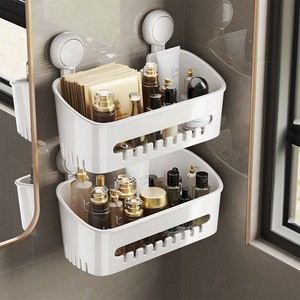 Powerful Plastic Hanging Body Wash Wall Shelf Bathroom & Kitchen Storage Rack with Vacuum Suction Cup Shelves