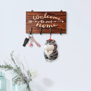 Vintage Multifunction Wooden Wall-Mounted Key Rack & Holder for Entryway and Living Room Wall Decoration Creative Storage Hook