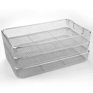 Customized Size AISI304 316 Stainless Steel Wire Mesh Basket Woven Metal Cleaning Basket Disinfect Basket