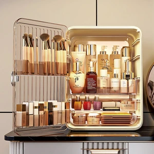 PET Material Cosmetics Storage Box for Skin Care Lipstick Makeup Brushes-Dustproof Large Multi-Layer Dressing Table Storage