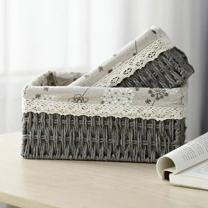 Cheap Hand Woven Rectangle Storage Baskets Cloth Material