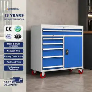 Mobile Tool Cabinet With Drawer and Lockable Door Steel Roller Storage Workstation for Industrial Maintenance Garage