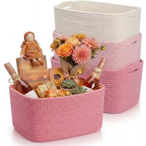 3 Pcs Pink White Red Baskets Rectangle Storage Shelf Organizer Nursery Storage Bin Diaper Caddy Organizer Gift Basket