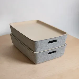 Home Closet Small Spaces Aesthetic Custom Premium Lidded Felt Fabric Stackable Storage Box Organizer Bin
