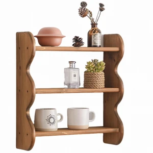 Hot Sale Wooden Wall Mounted Storage Rack 3-tier Floating Wall Storage for Living Room Use
