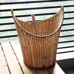 Nordic Style Handmade Eco-Friendly Plastic Woven Storage Basket Multifunctional Design for Living Room 20-35L Capacity