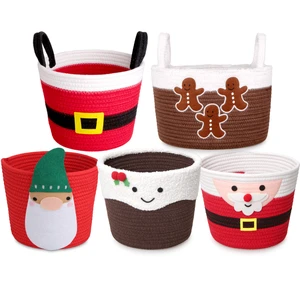 Wholesale Christmas Cotton Rope Storage Baskets With Handles Santa Snowman Gingerbread Man Decor Basket for Holiday Organizer