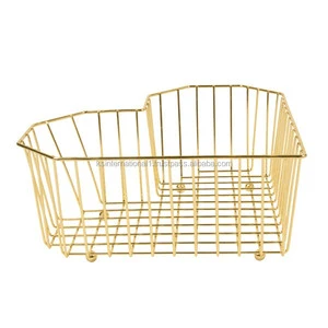 Gold Powder Coated Metal Wire Fruit Basket Gold Shape Food Use