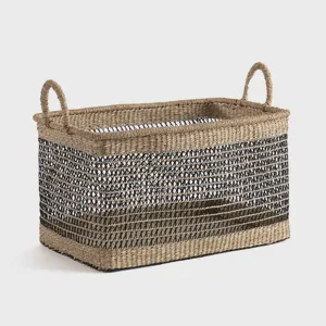 Exquisite Woven Seagrass Storage Basket Rectangle Basket With Handles Boho Seagrass Storage Container Essential for Home Hotel