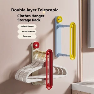 Plastic Wall Double-layer Telescopic Living Room Hanger Storage Non-punching Wall-mounted Multi-functional Storage Rack