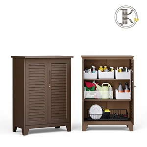 Waterproof Steel Garden Cabinet Louvered 2 Door Metal Storage Locker Multi-Tier Utility Tool Organizer For Patio