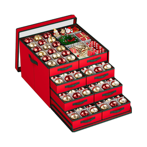 Christmas Decoration Storage Box 100% Polyester Fabric 8 Adjustable Dividers Rectangular Handles 25.5x12.7x13.5 Inches Home Use