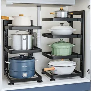 Pot Rack Organizers Adjustable Heavy Duty Pan Organizer Rack for Cabinet Multiple Use Pan Rack for Kitchen Counter and Cabinet