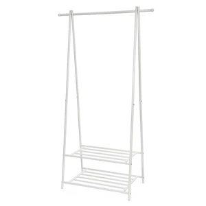 Space-saving Coat Stand Rack Iron White Clothes Rack With 2-Tier Storage for Shoes Baskets Clothes Display Racks Bedroom