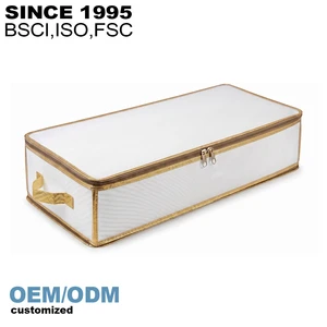 Holiday Season Christmas Storage Box Clear Non Woven Plastic Rectangular Compartments Handles Storing Decorative Balls Ribbons