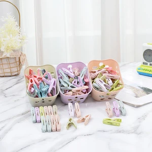Wholesale 30 Pcs Set Basket Packing Macaron Color Plastic Clothes Pegs Towel Clips Clothespin