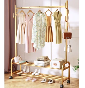 Iron Gold Single Tier Coat Rack with Drying Storage and Shoes Shelf for Living Room and Bathroom