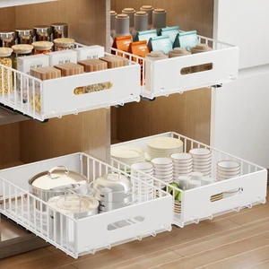 2 Pack Foldable Slide Out Peel And Stick Pull Out Drawer Heavy Duty Cabinet Organizer Shelf For Kitchen Cupboard Pantry Bathroom