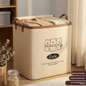 Large-capacity Quilt Clothing Storage Bag Box Zippered Closure Foldable Design Beige Bear Oxford Zipper Moving Packing Organizer